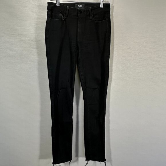 Paige Jeans Womens 27 Hoxton Ankle Black Cotton Stretch Pockets Raw Hem - Picture 1 of 11
